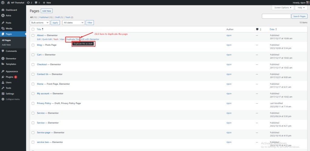 how to duplicate a page in wordpress